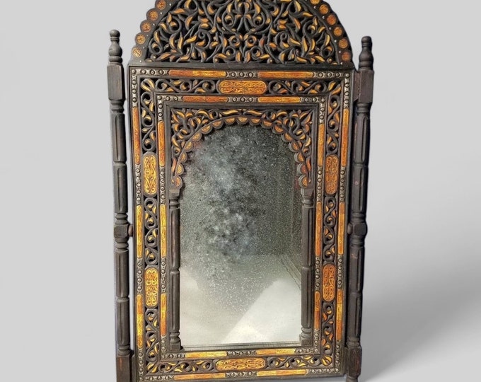 Exquisite Conversation piece moroccan unique Vintage handmade inlay orange camel bone mirror for your living room bedroom bathroom furniture