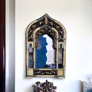 Royal vintage moorish arch mirror handmade silver camel inlay bone mirror living room or bedroom furniture moroccan one of a kind mirror