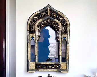 Royal vintage moorish arch mirror handmade silver camel inlay bone mirror living room or bedroom furniture moroccan one of a kind mirror