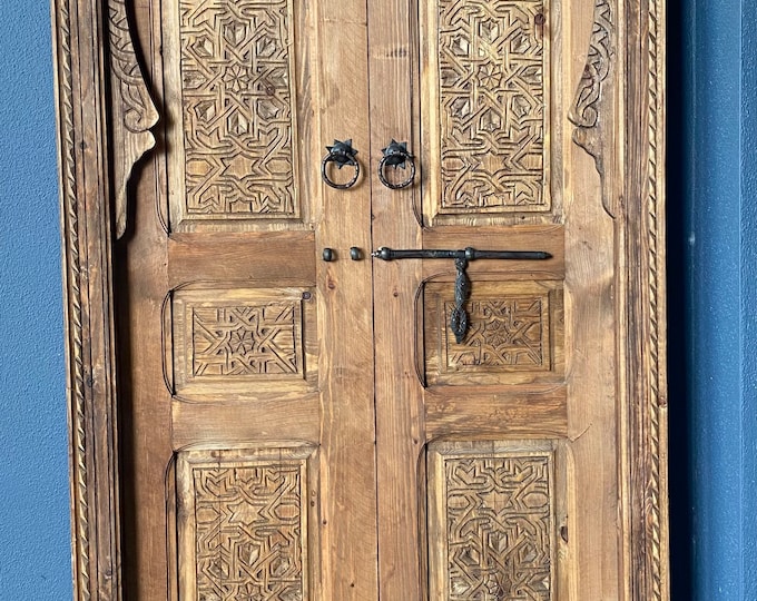 One of a kind moroccan Vintage andalusian Moorish double bedroom door panels hand carved indoor handmade bedroom bedroom wooden door