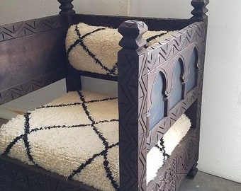 Handmade Moroccan Wool Chair with Beni Ourain Upholstery