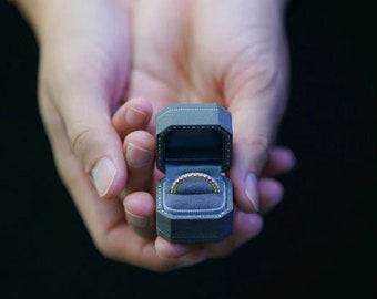 4 Colors | Sapphire Blue Velvet Leather Dainty Ring Box Hexagon Ring Box Handmade from Japan Engagement & Wedding Set Elegant Keepsake Box