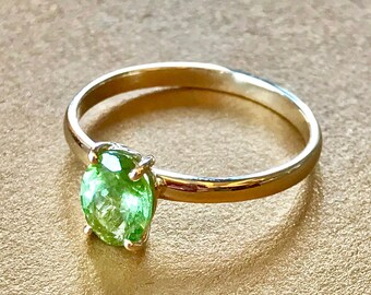 丨Special Offer丨Natural Morganite Cocktail 14k Solid Yellow Ring - Green Oval, Handmade, Solitaire Rings, Cocktail Ring