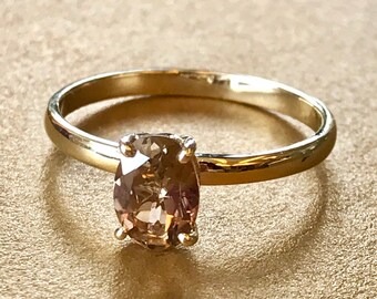 丨Special Offer丨Natural Morganite Cocktail 14k Solid Yellow Gold Ring - Toffee - Brown Oval, Solitaire Rings, Cocktail Ring, Stackable Rings