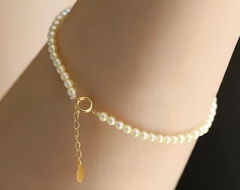 2mm Natural Akoya Baby Pearl Handmade 18k Solid Yellow Gold Baby Pearl Bracelet, Akoya Baby Pearl Beaded Bracelet, Gift for Her, Gift Idea
