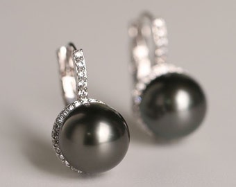 11mm Natural Tahitian Pearls 925 Silver Tahitian Pearls Earrings, Black Pearl, Seawater Pearls, Gift for Her, Gift Idea, Anniversary Gift