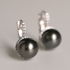 11mm Natural Tahitian Pearls 925 Silver Tahitian Pearls Earrings, Black Pearl, Seawater Pearls, Gift for Her, Gift Idea, Anniversary Gift image 1
