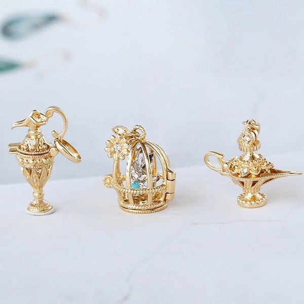 Grimm's Fairy gesneden handgemaakte ketting 18K gele massief gouden carving ketting, cadeau voor haar, verjaardag cadeau idee, retro sieraden, waterkoker