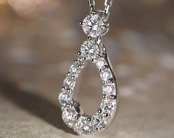 Pear Shape Design Natrual Diamond 18k White Gold Necklace, Engagement Wedding Necklace