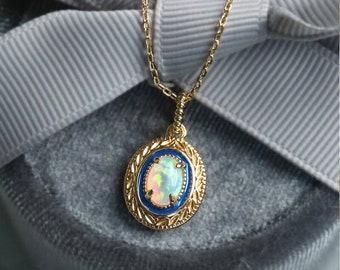 Opal 14K Yellow Gold Plated Vermeil Opal Necklace, Anniversary Gift, Retro Jewelry, Fine Jewelry