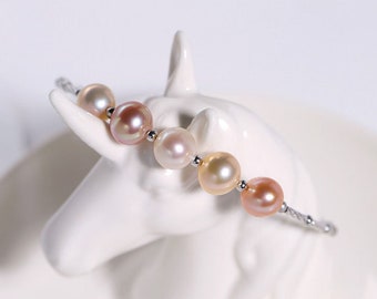 Elegant Mixed Color Natural Pearl Bangle - Genuine Freshwater Luster, Adjustable Bracelet