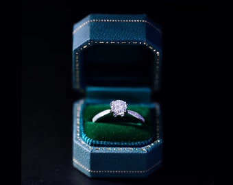 3+ Colors | Sapphire Blue Velvet Leather Mini Ring Box Hexagon Ring Box Handmade from Japan Engagement & Wedding Set Elegant Keepsake Box