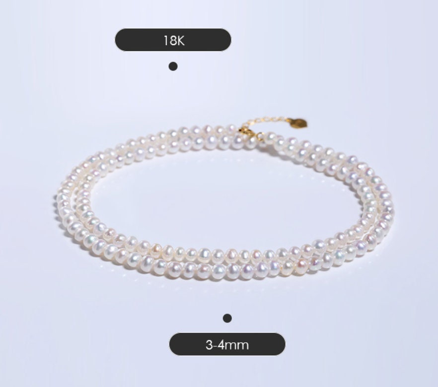 3-4mm Natural High Luster Baby Pearl Necklace Handmade 18k -  Canada