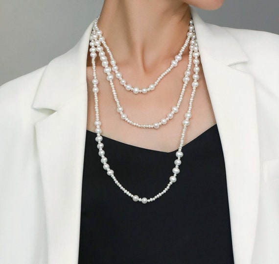 160cm Natural High Luster White Pink Pearl Necklace Handmade