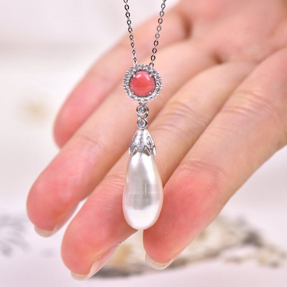 Queen Conch Pearl Baroque Pearls Necklace 18K Solid White Gold