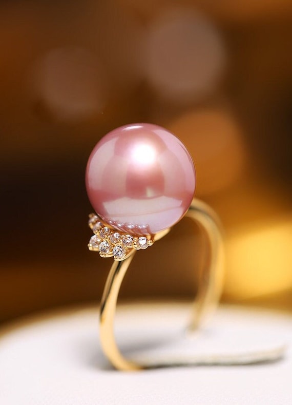 Pink Sapphire Ring - 6mm Pearl - 14k white gold gr-6026
