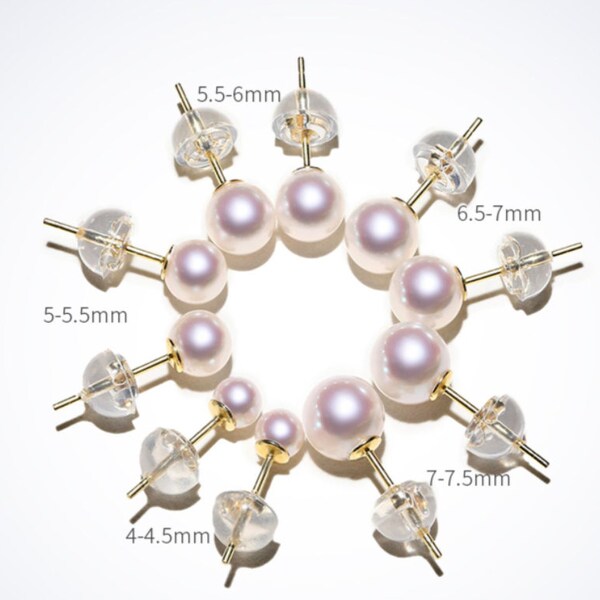 Akoya Pearl 3-9.5mm 18k Gold Plated Vermeil White Pink Pearl Stud Earrings