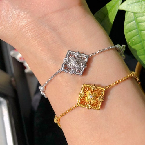 Four Leaf Clover Moissanite shops Hollow Out Design Bracelets Silver 925 Handmade Lucky Clover Bracelets, Italy Jewelry, Gift Idea for Her