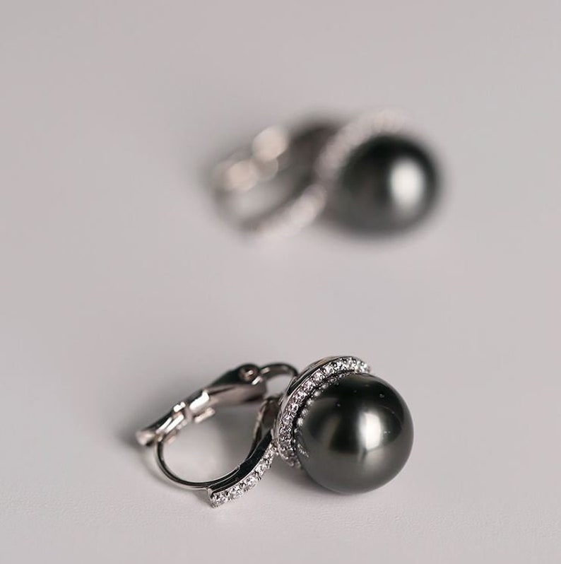 11mm Natural Tahitian Pearls 925 Silver Tahitian Pearls Earrings, Black Pearl, Seawater Pearls, Gift for Her, Gift Idea, Anniversary Gift image 4