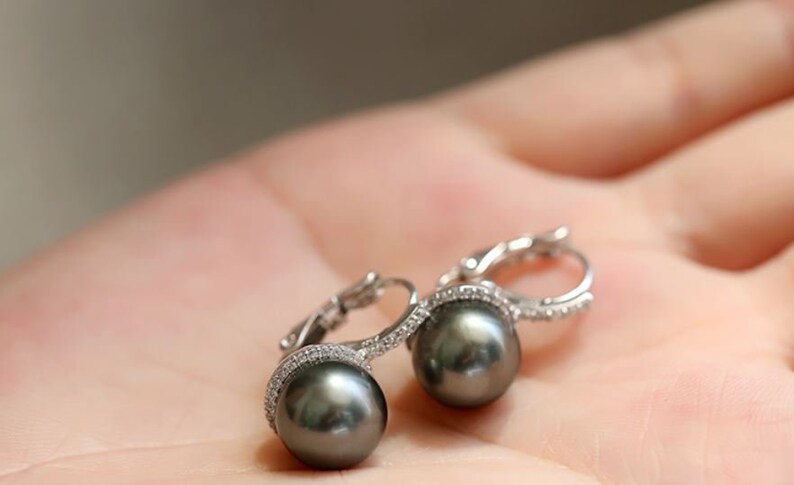 11mm Natural Tahitian Pearls 925 Silver Tahitian Pearls Earrings, Black Pearl, Seawater Pearls, Gift for Her, Gift Idea, Anniversary Gift image 6