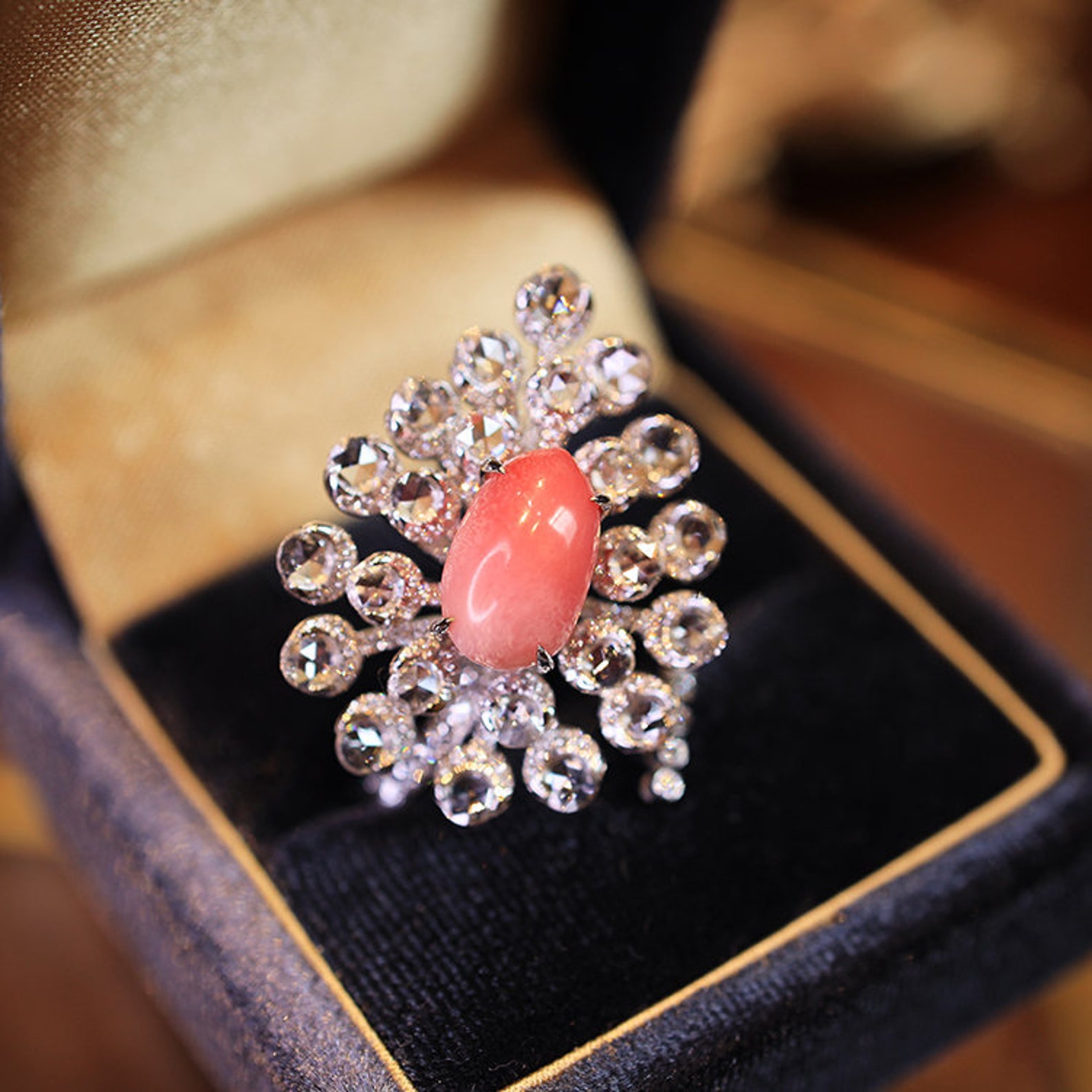 Huge Queen Conch Pearl & Diamond 18k Solid White Gold Ring Etsy UK