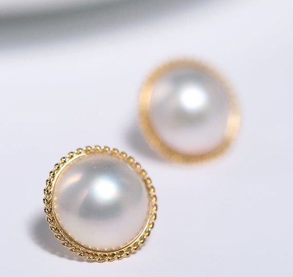 Buy 14K Solid Gold Mabe Pearl Earrings Vintage Pearl Earrings Online in  India  Etsy