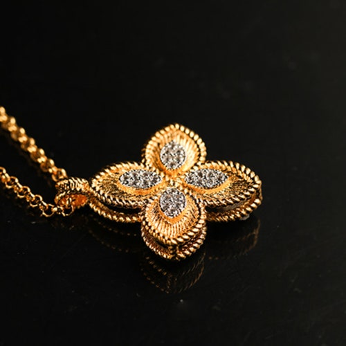 Four Leaf Clover Moissanite Silver 925 Necklace, 18k Gold Plated Vermeil Necklace, Handmade Lucky Clover shops Necklace, Anniversary Gift Idea