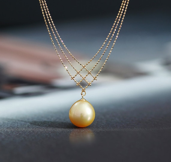 12-14 MM Graduated Golden South Sea Cultured Pearl Necklace with 14k Yellow  Gold Diamond Accent Ball Clasp - 18 in - CBG001586