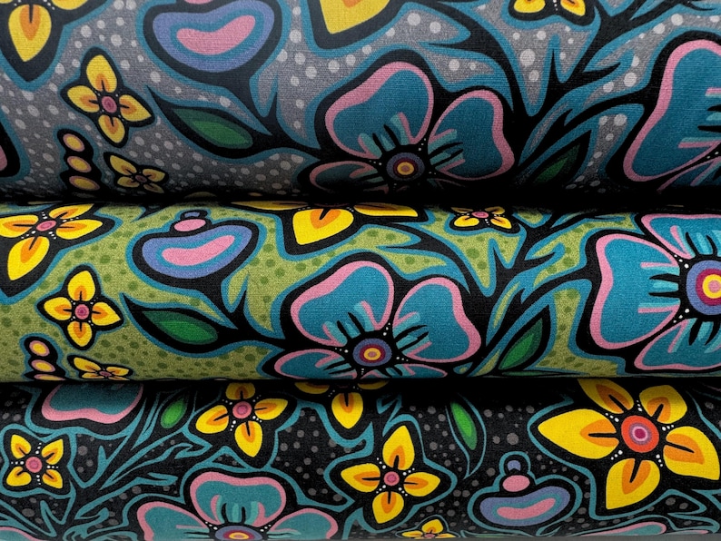 Native floral jackie traverse ojibway floral quilt cotton native american print cotton fabric for quilting sewing DIY home decor floral print quilt fabric nature theme quilt supplies premium cotton large print floral cotton fabric