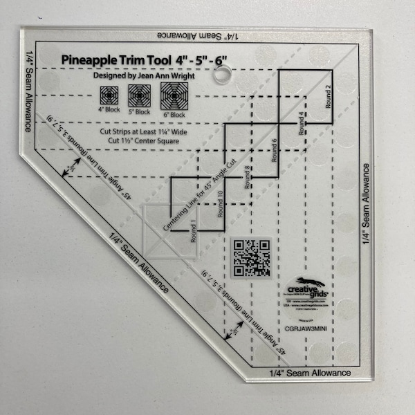 Quilting ruler- Creative Grid- CGRJAW3MINI- Non slip Pineapple - Trim tool Mini