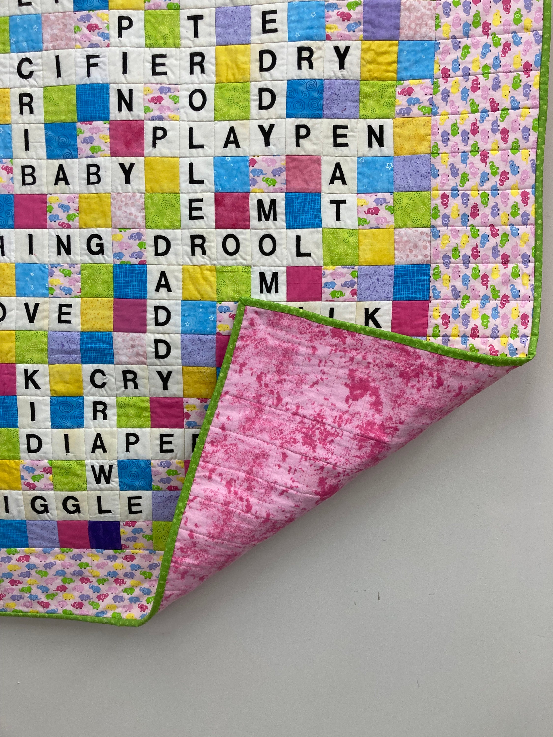 Bedding 44 x 47 quilt for sale baby toddler cotton cross word puzzle