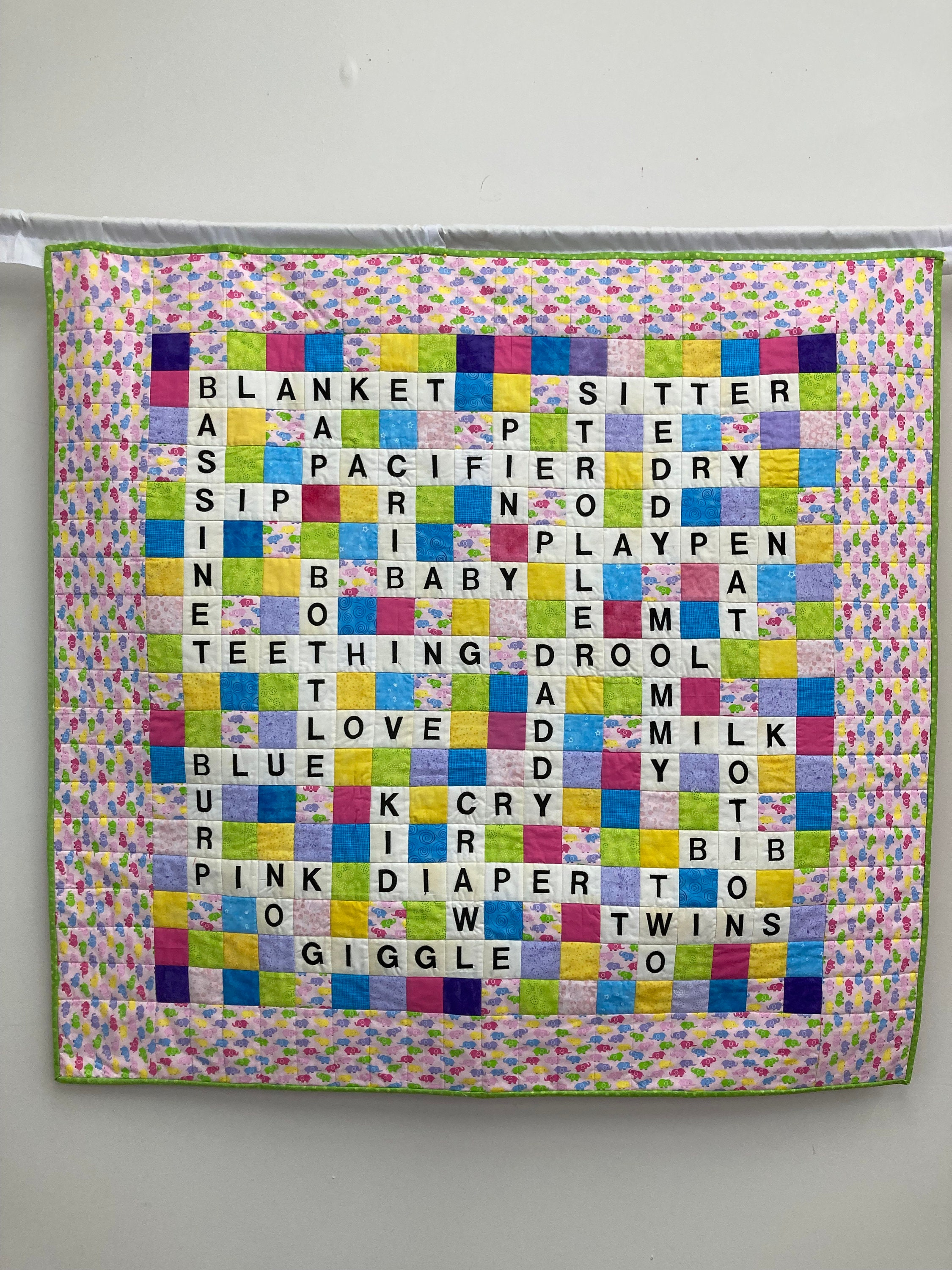 Bedding 44 x 47 quilt for sale baby toddler cotton cross word puzzle