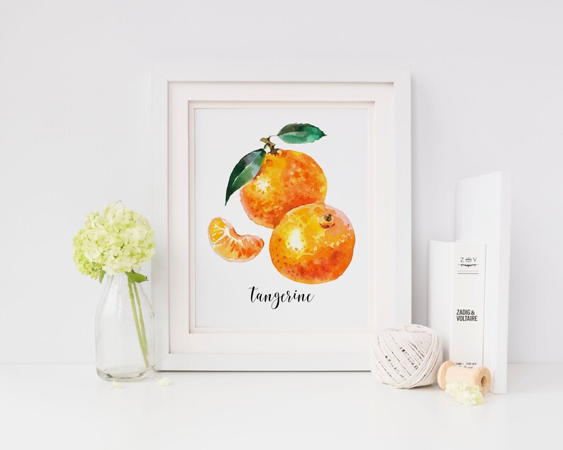 Tangerine Watercolor Print Kitchen Wall Decor Digital Etsy