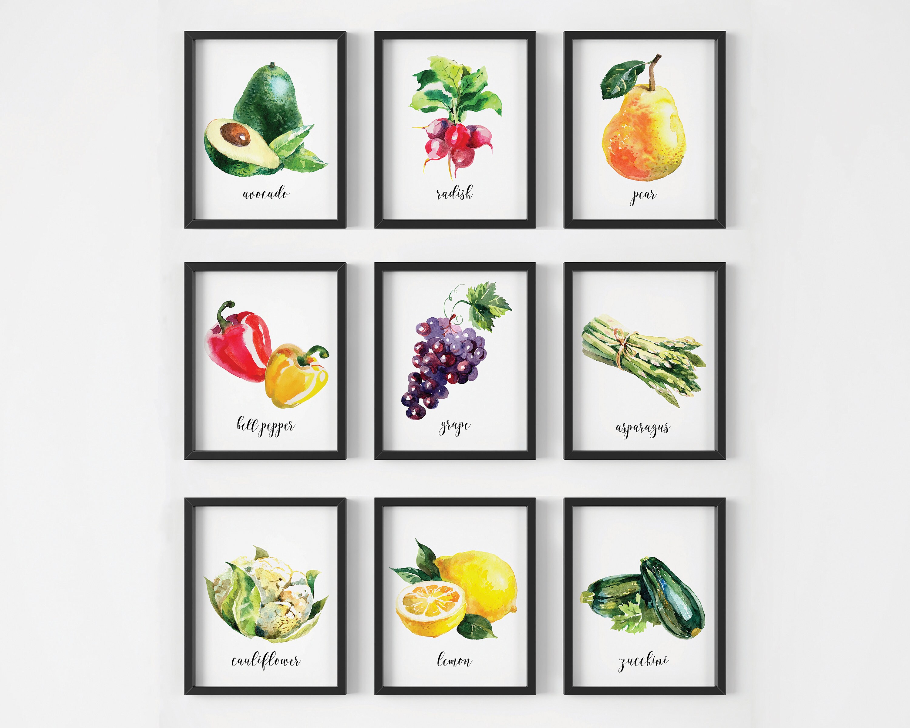 Fruit Vegetable Watercolor Print Set Kitchen Wall Decor Etsy