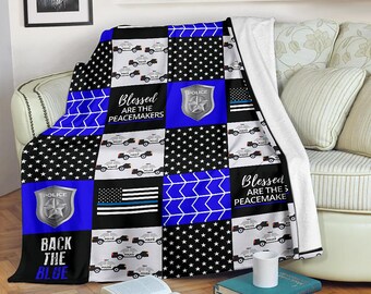 Police blanket-cop blanket-sheriff blanket-minky blanket-baby shower gift-birthday gift-flag blanket-blue line gifts-back the blue gift