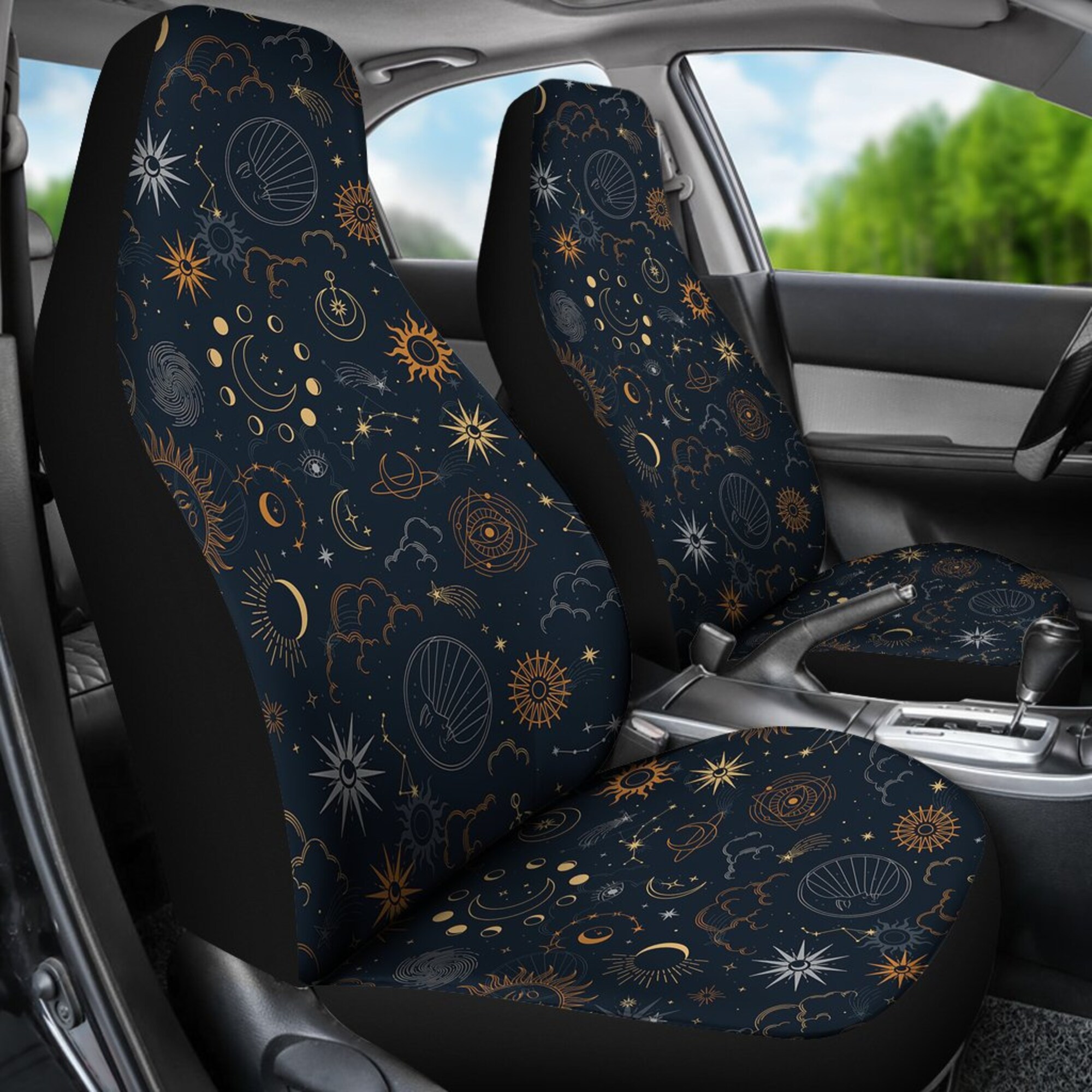 Discover Sun and Moon Boho Car Seat Covers Universal Front Car and Suv Seat Covers