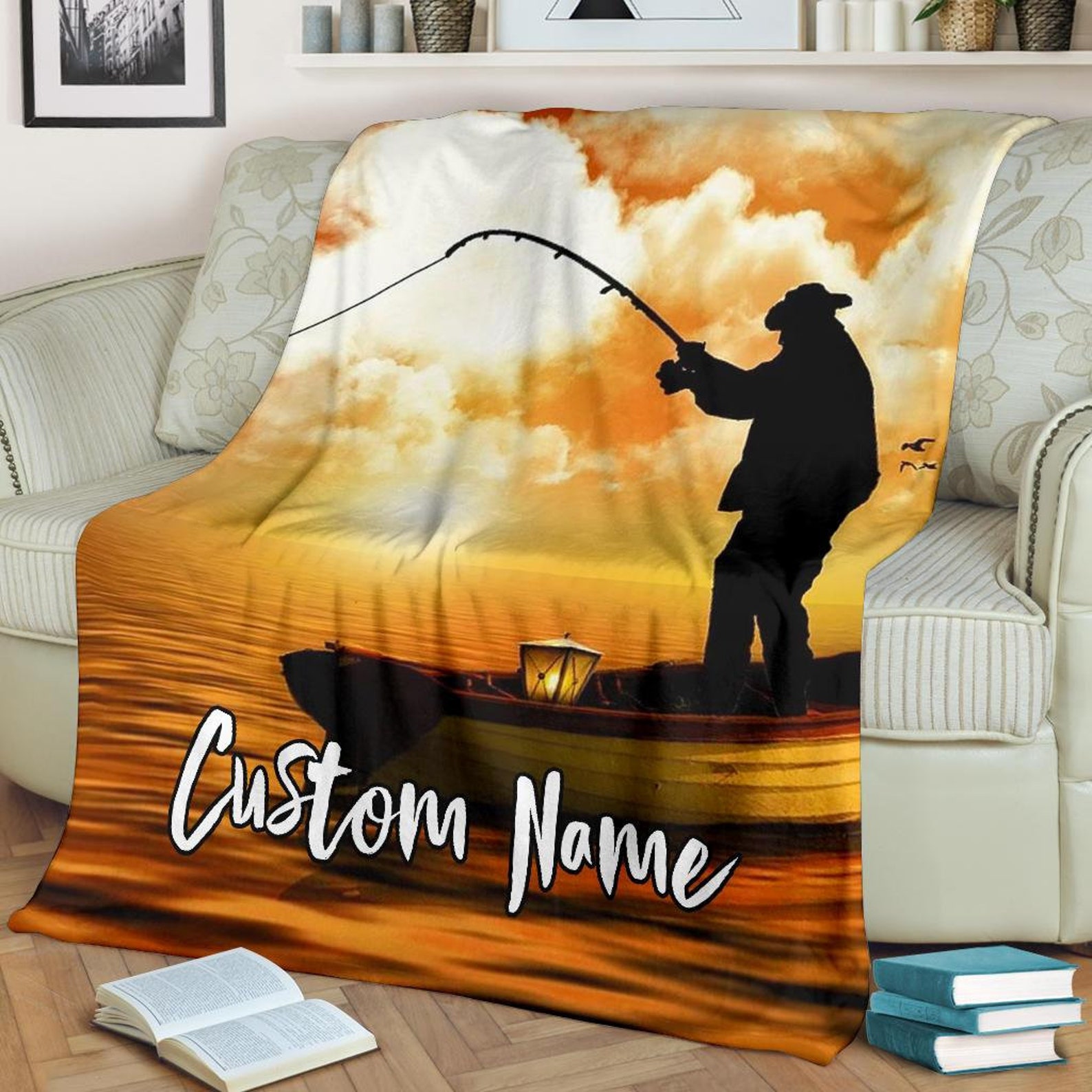 Fishing Blanket Fisherman Throw Blanket Fish Fleece Etsy