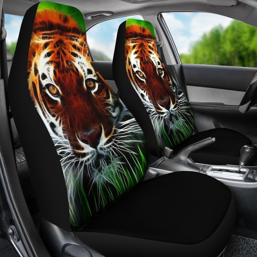 Discover Tiger Car Seat Covers (Set Of 2) - Universal Front Car and Suv Seat Covers - Custom Seat Protector - Tiger Car Accessory - gift for her him