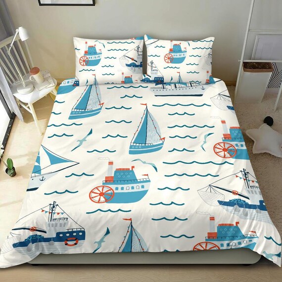 Nautical Sailing Boating Bedding Set Bed Cover Duvet Cover Etsy