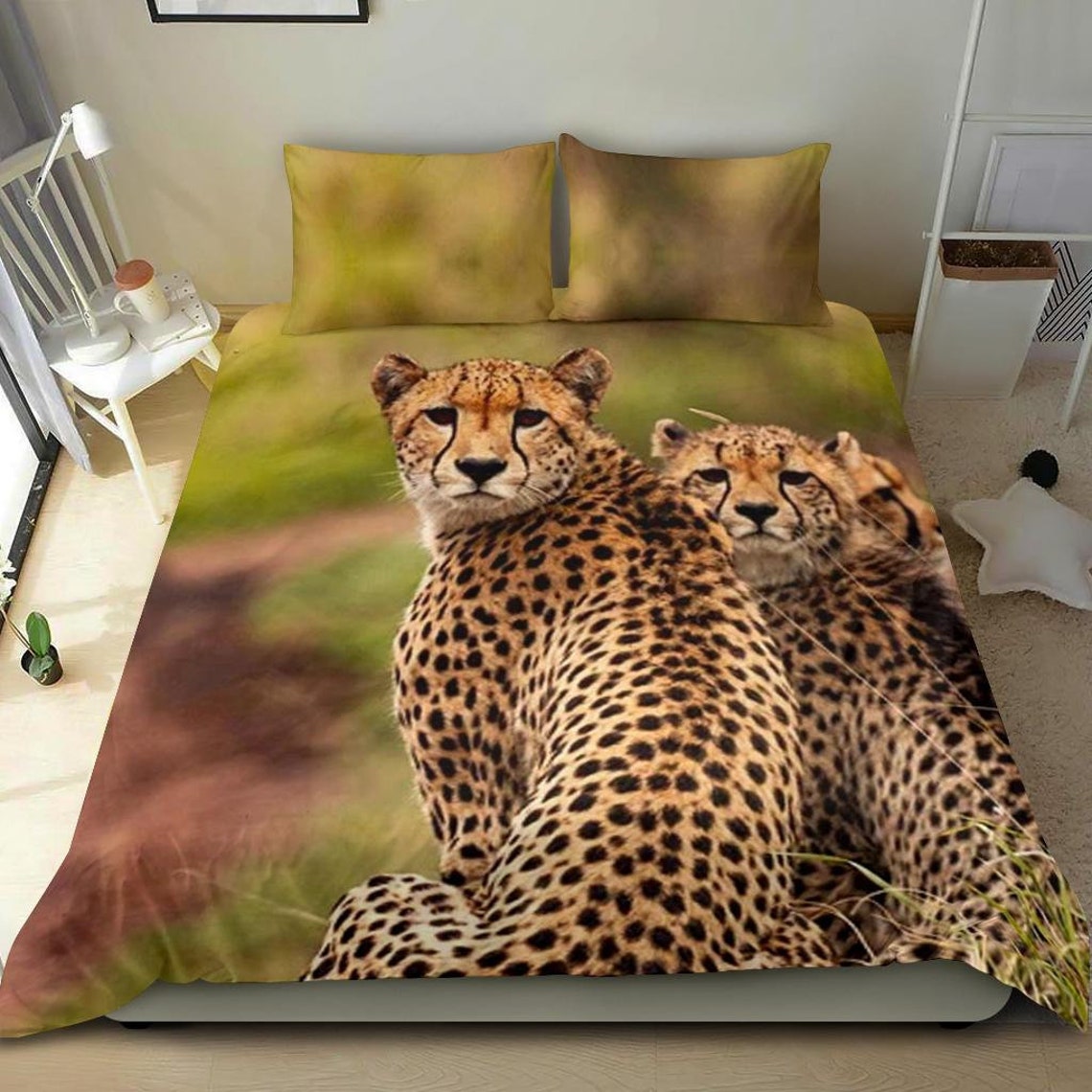 Cheetah Bedding Set Duvet Cover and Pillow Covers Etsy