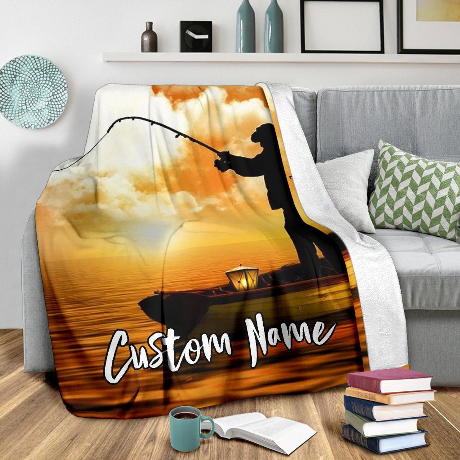 Fishing Blanket Fisherman Throw Blanket Fish Fleece Etsy