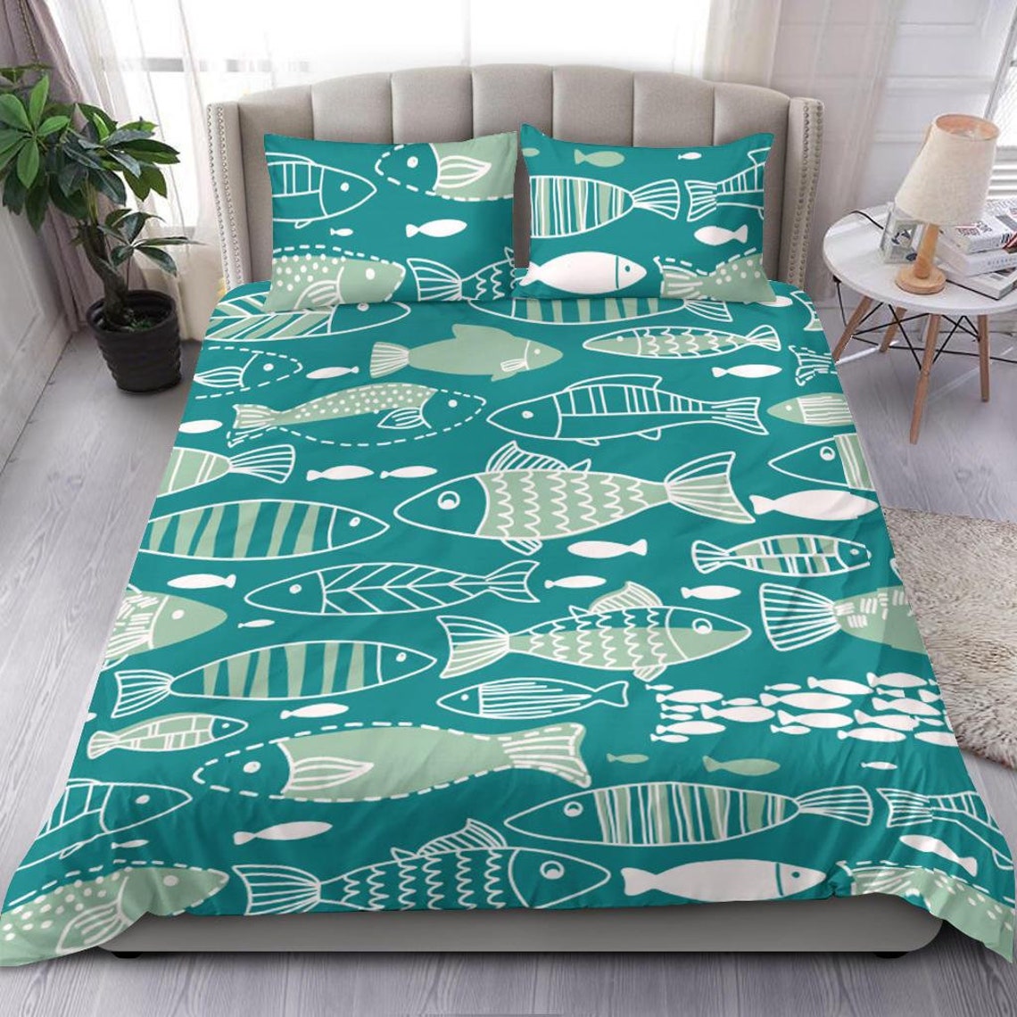 Fishing Fishes Fisherman Bedding Set Bed Cover Duvet Cover Etsy