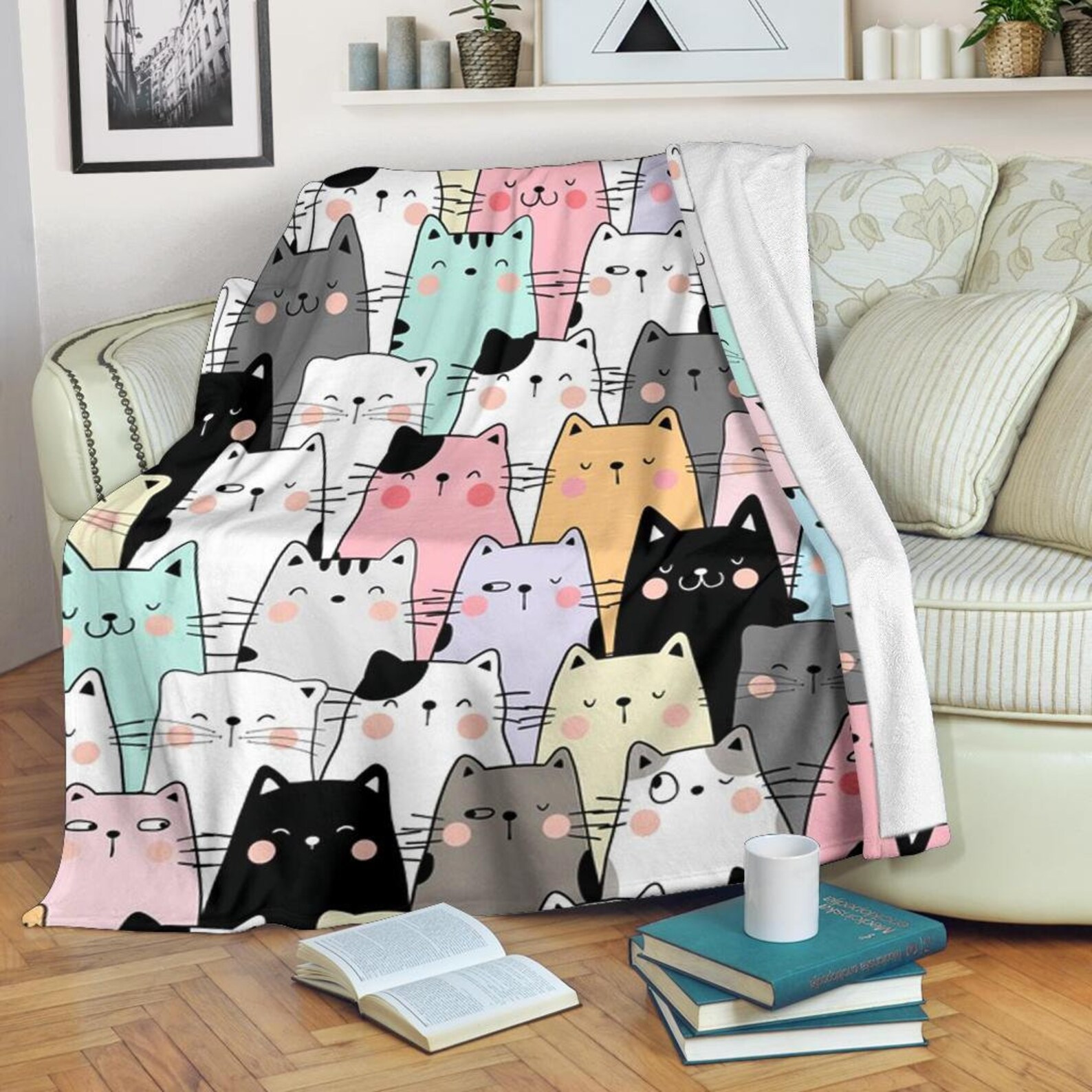 Cats Blanket Cats Print Blanket Cat Throw Blanket Cat Etsy