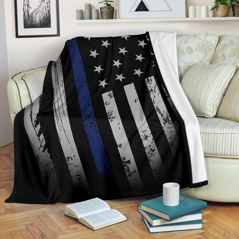 Thin Blue Line Fleece Blanket Police blanket police gift Etsy