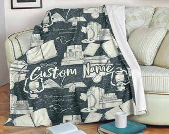 Personaree Reading Fleece Blanket A House is Not A Home Without Books Or Cat Gift for Read Lover Gift for Home Decor Bedding Couch Sofa Soft Comfy and Cozy 