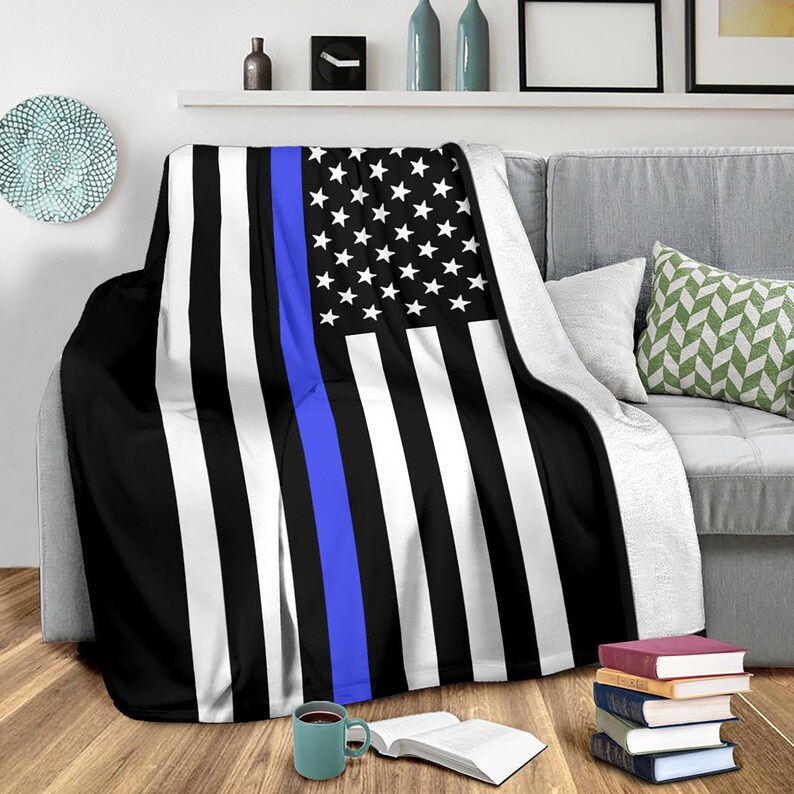 Thin Blue Line Fleece Blanket Police blanket police gift Etsy