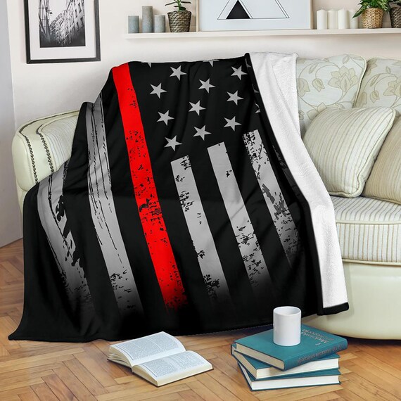 Firefighter Fleece Blanket Thin Red Line Blanket Police Etsy