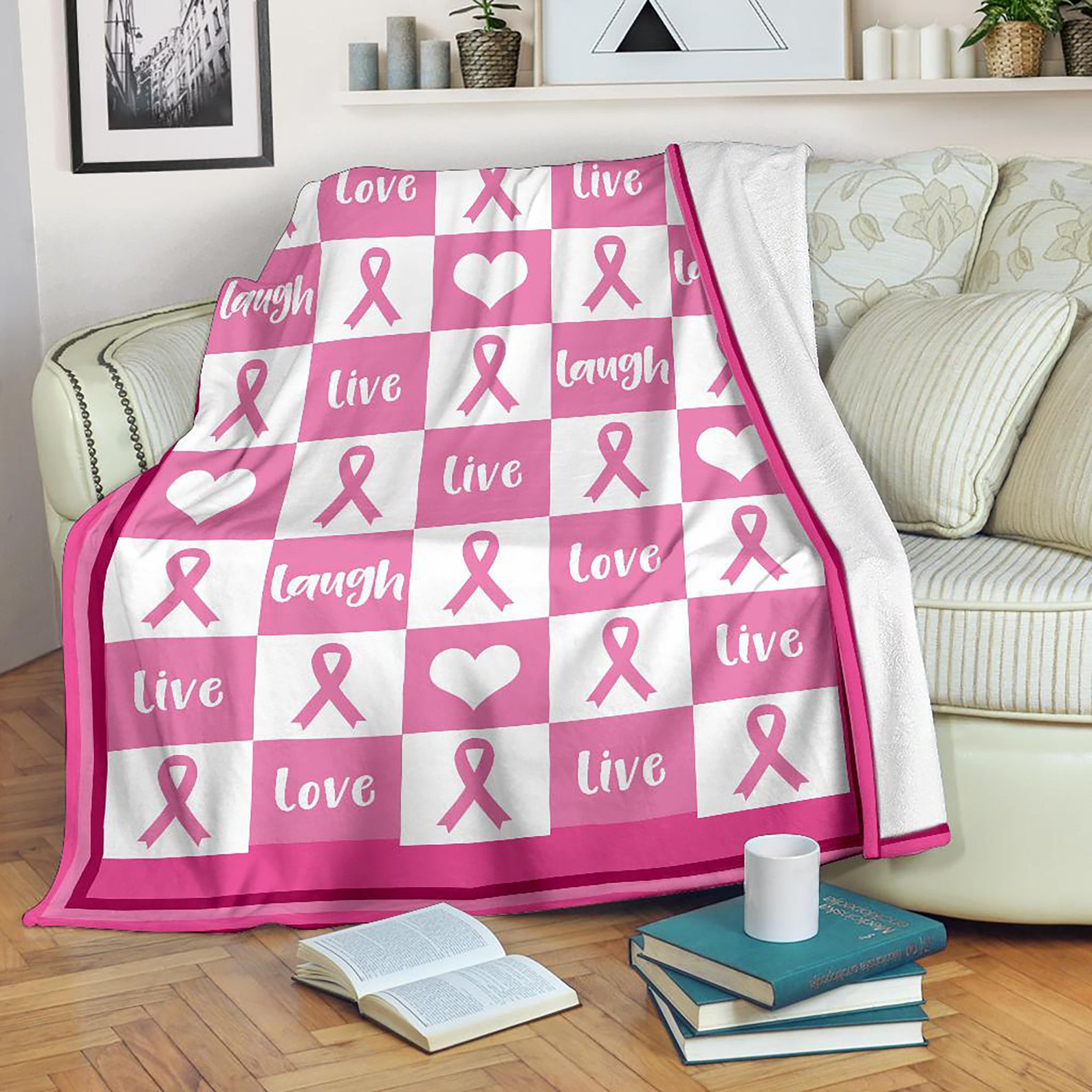 Breast Cancer Fleece Blanket Live Love Laugh Cancer Blanket Etsy