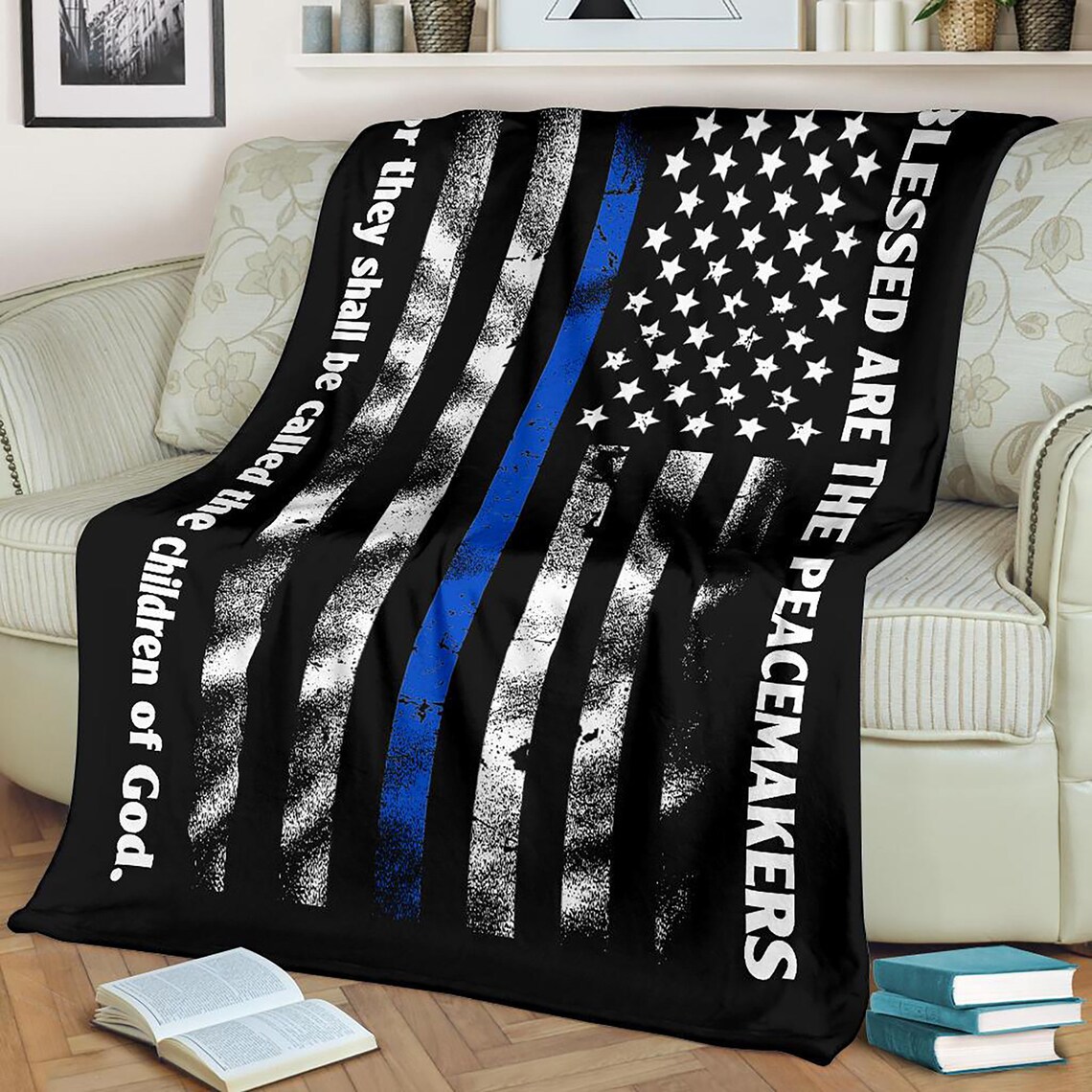Thin Blue Line Fleece Blanket Police blanket police gift Etsy