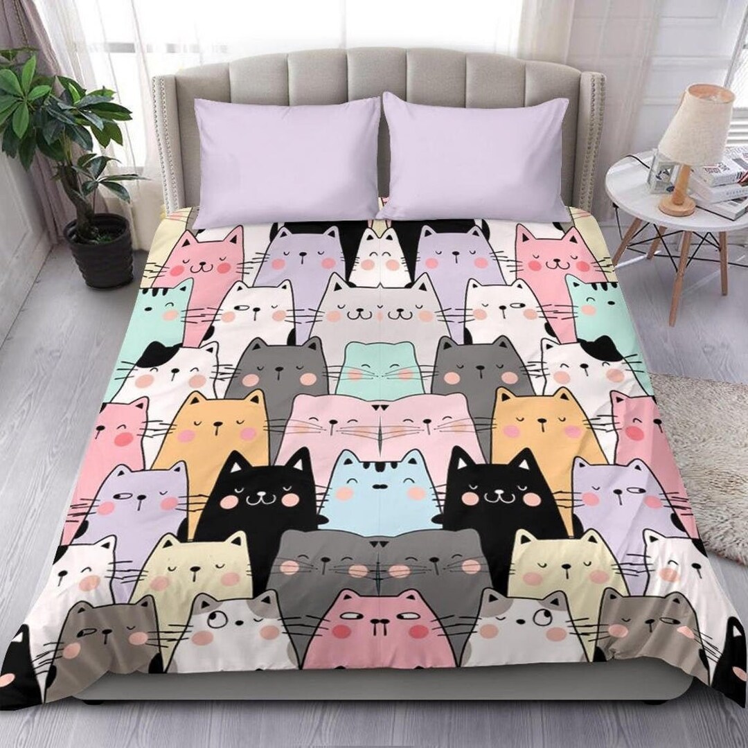Cat Kitty Bedding Set Duvet Cover and Pillow Covers Etsy
